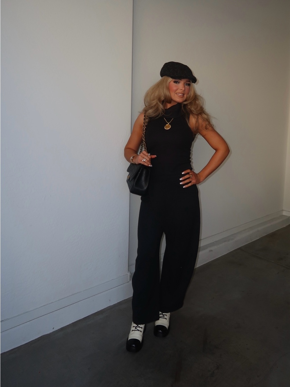 Zara Black Sleeveless turtle neck and  Wide-Leg trousers